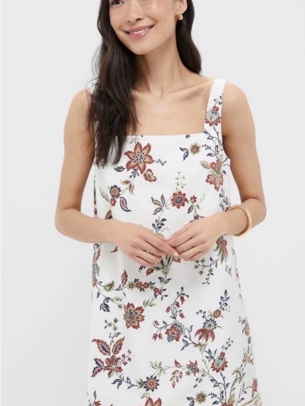 Tuckernuck Cream Floral Mini Dress with Rust and Navy Accents - Picture 2 of 6